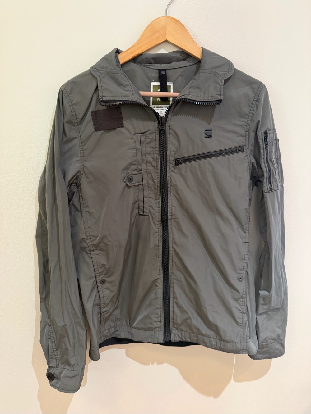 G-Star Raw Timor Biker jacket cargo pockets gray-green mens size medium